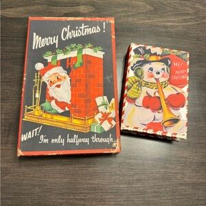 Vintage Christmas Card Set with Santa and Snowman